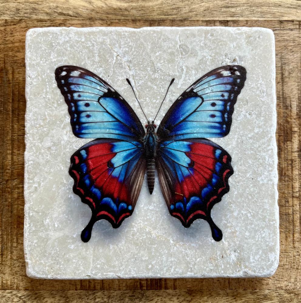 Marmor Fliese Glas Untersetzer Schmetterling